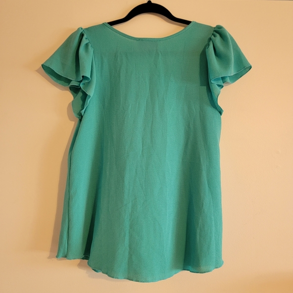 Frilly Short Sleeved Blouse-Teal - Picture 2 of 5